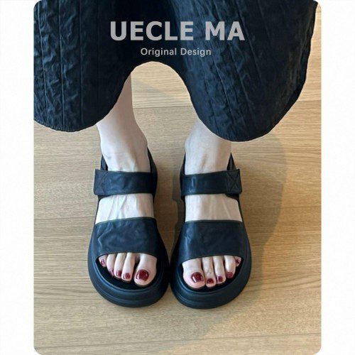 여성 발편한 통굽샌들 플랫폼 스트랩샌들 스트랩 슬리퍼 35 블랙