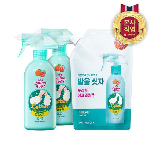 온더바디 코튼풋 발을씻자 풋샴푸 385ml 레몬 2개+리필 500ml 레몬 1개