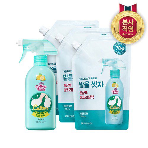 온더바디 코튼풋 발을씻자 풋샴푸 385ml 자몽 1개+리필 500ml 자몽 3개