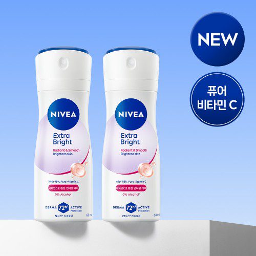 니베아 데오드란트 스프레이 엑스트라 브라이트 60ml, 2개