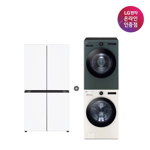 LG 디오스 AI 오브제컬렉션 냉장고 + LG 트롬 세탁기건조기 세트 (T876MQQ111 + FX24ENR-GNG)