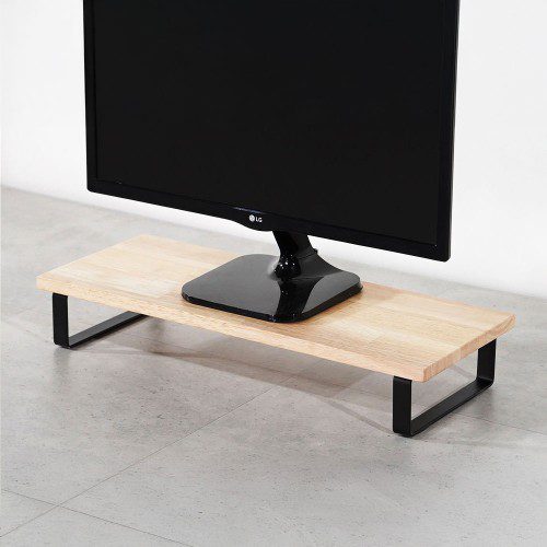 원목 듀얼 모니터 받침대 폭 300mm 높이10cm 600mm, 고무나무상판(블랙받침)