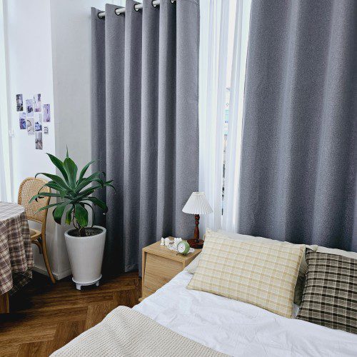 암막커튼 양면동일 완벽차단 아일렛 거실 커텐 2장 한세트 라이트그레이, 450x235cm